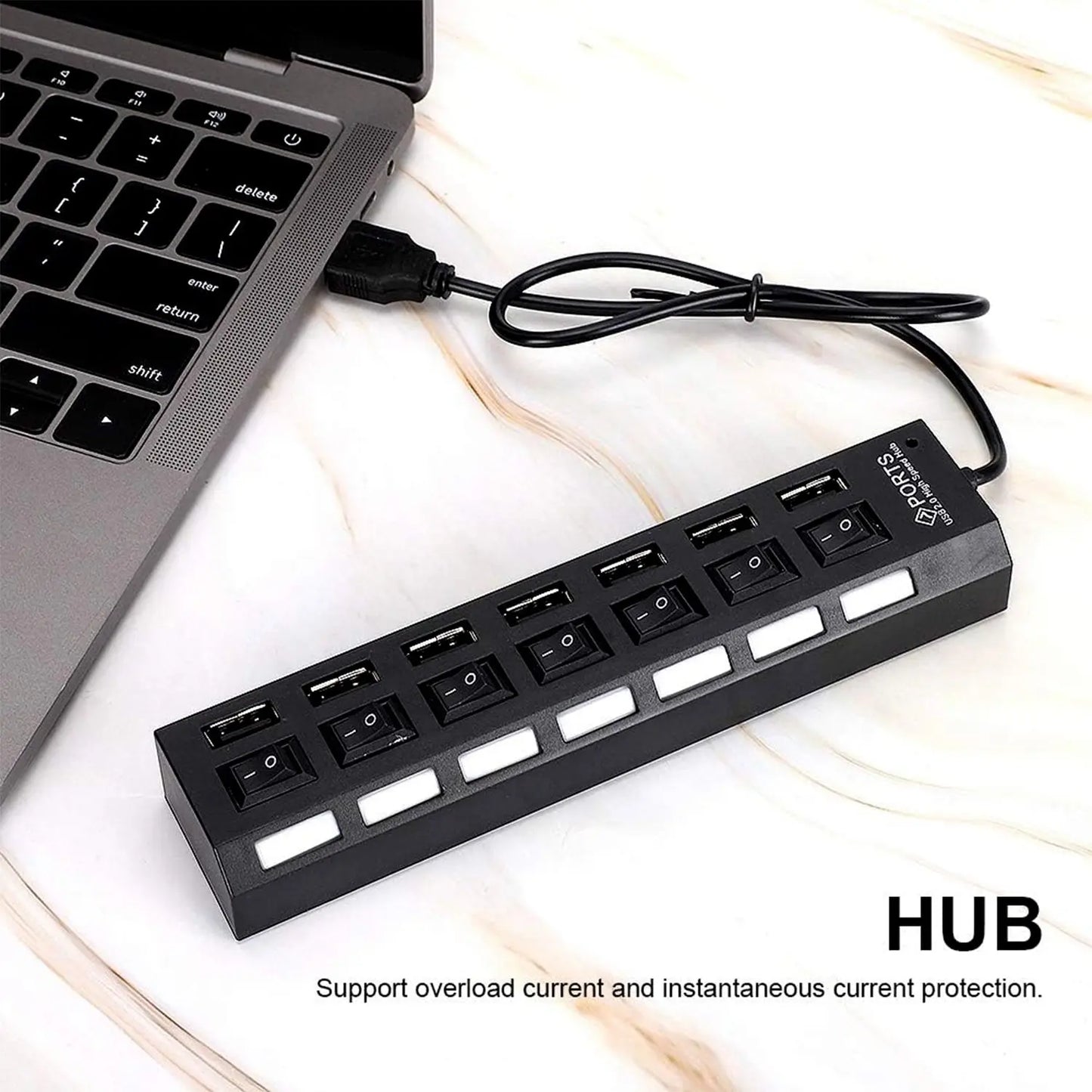 Usb Splitter Multi Port Usb 2.0 Hub 7 Port With Independent Onoff Switch And Led Indicators Usb A Port Data Hub Suitable For Pc Computer Keyboard Laptop Mobile Hdd Flash Drive Camera Etc - Grandsell