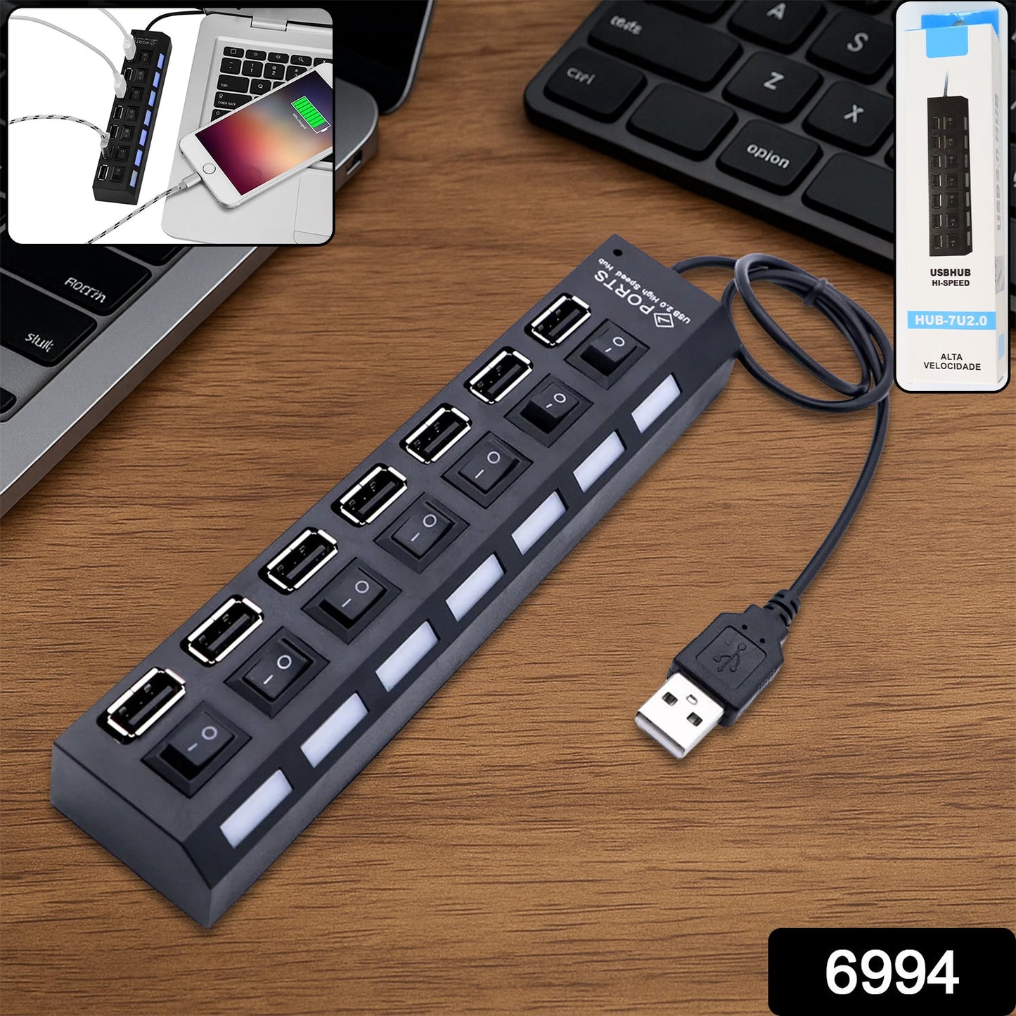Usb Splitter Multi Port Usb 2.0 Hub 7 Port With Independent Onoff Switch And Led Indicators Usb A Port Data Hub Suitable For Pc Computer Keyboard Laptop Mobile Hdd Flash Drive Camera Etc - Grandsell