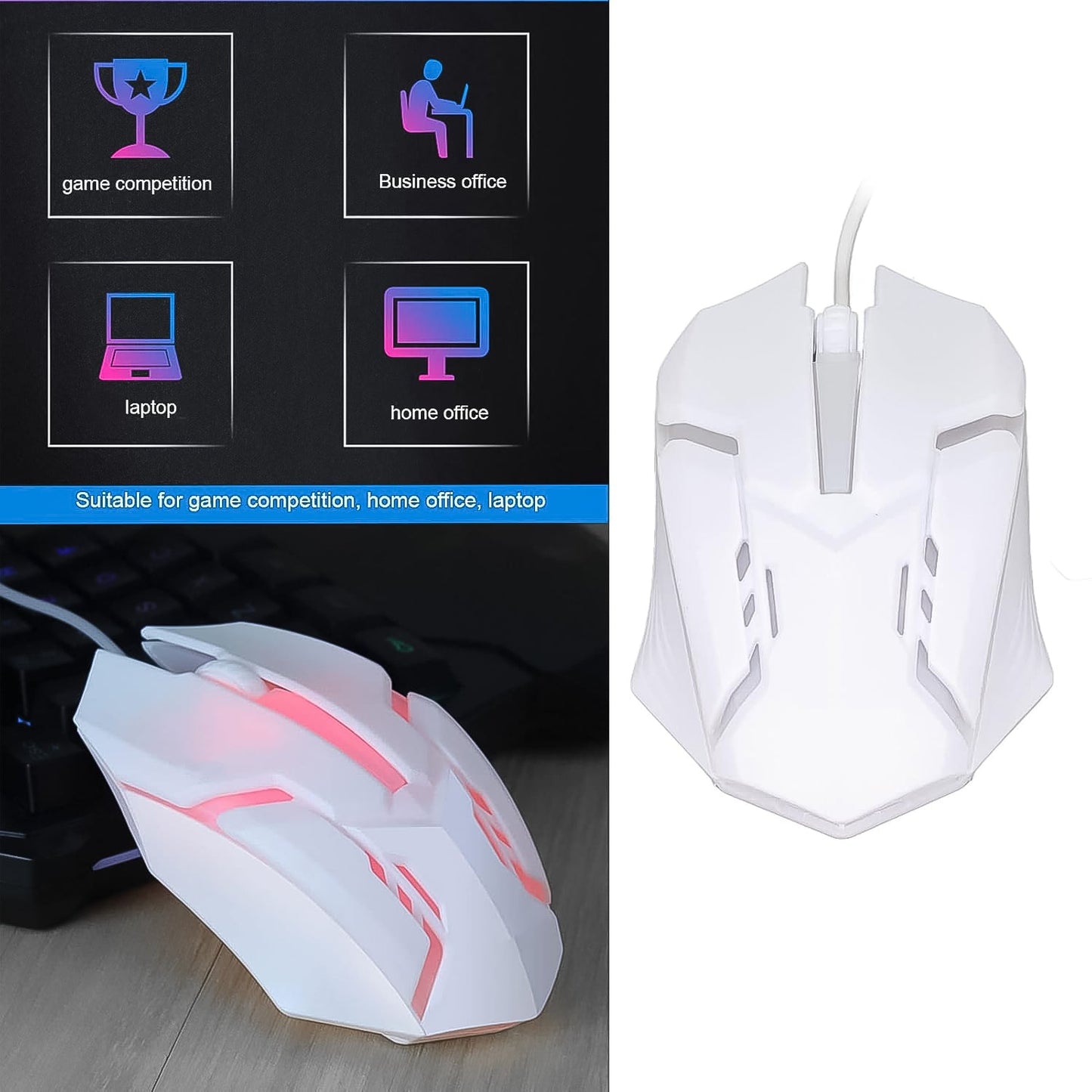 Usb Wired Mouse Gaming Mouse Colorful Lighting Luminous (1 Pc Wihte) - Grandsell
