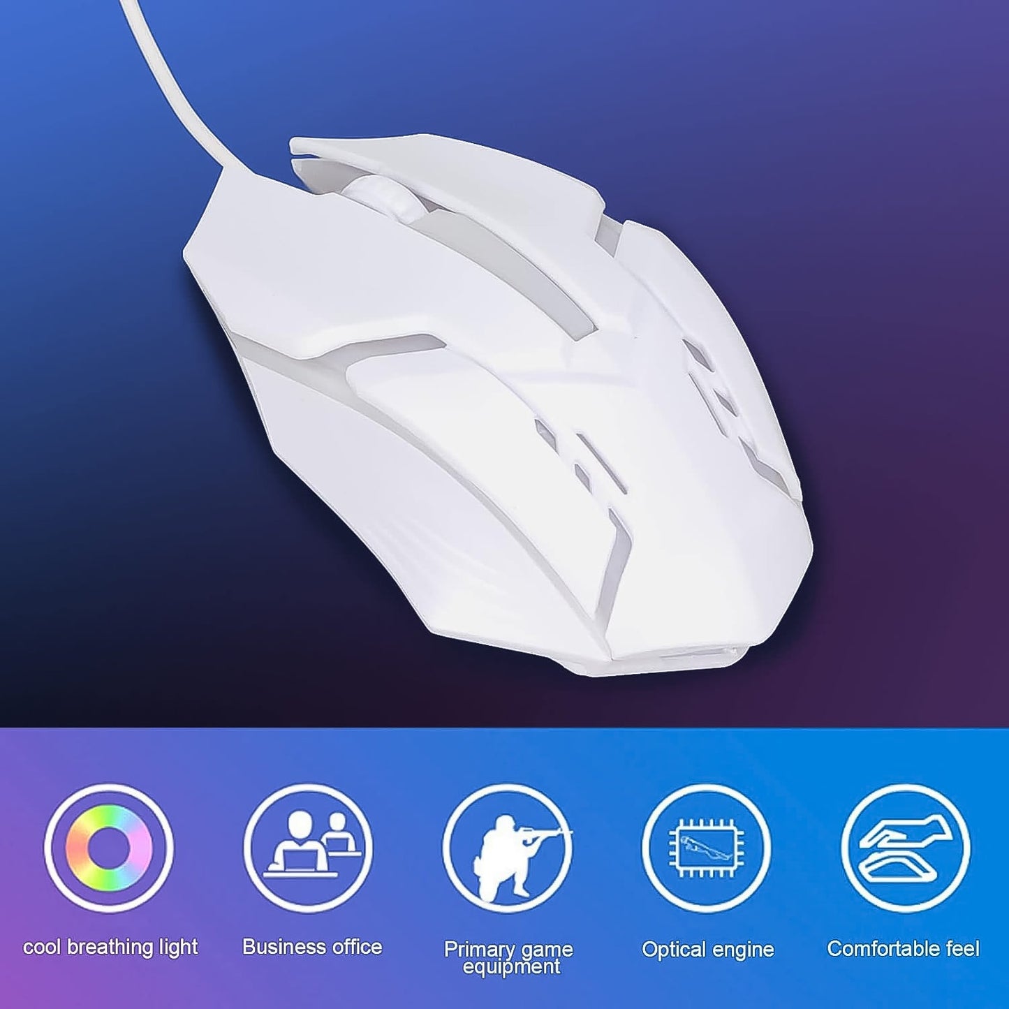 Usb Wired Mouse Gaming Mouse Colorful Lighting Luminous (1 Pc Wihte) - Grandsell