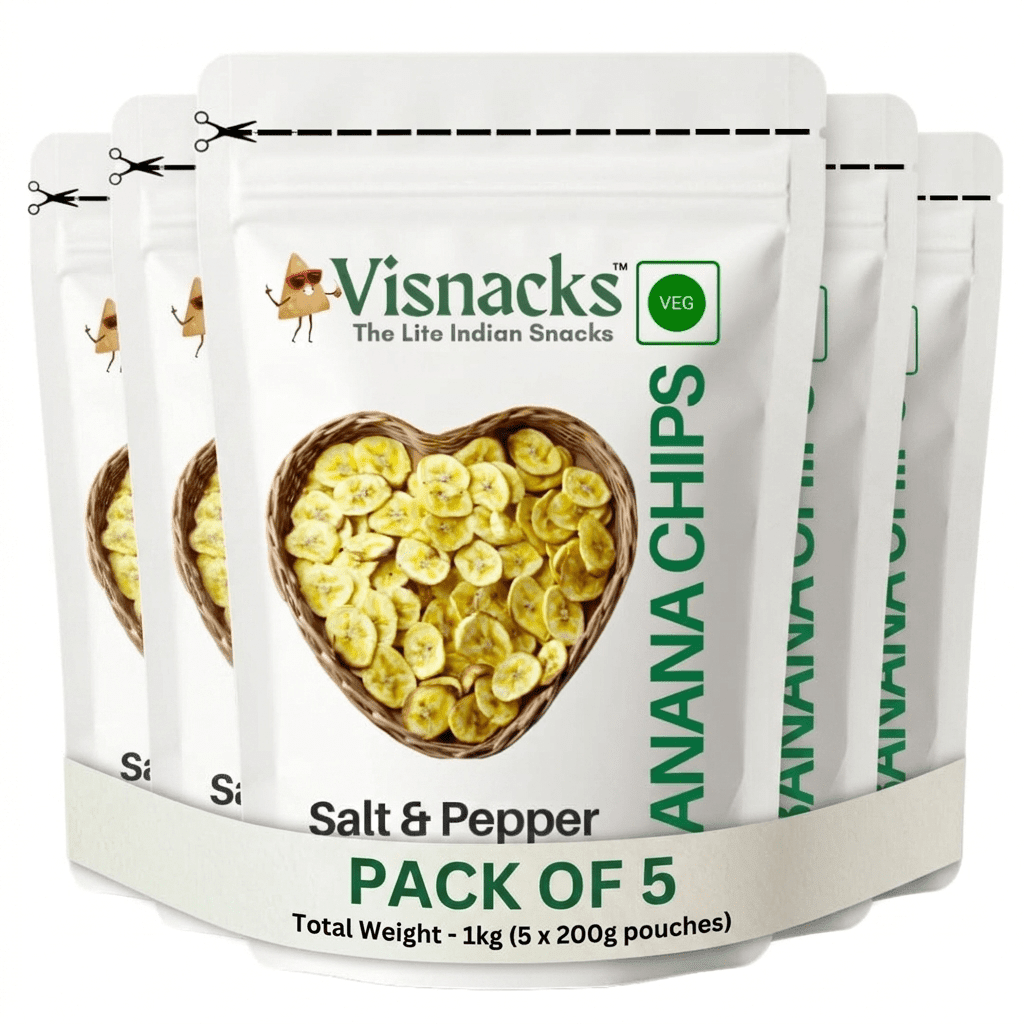 Visnacks Banana Chips Salt & Pepper Flavour | Crispy Kerala Style | Healthy & Crunchy - Grandsell banana chips
