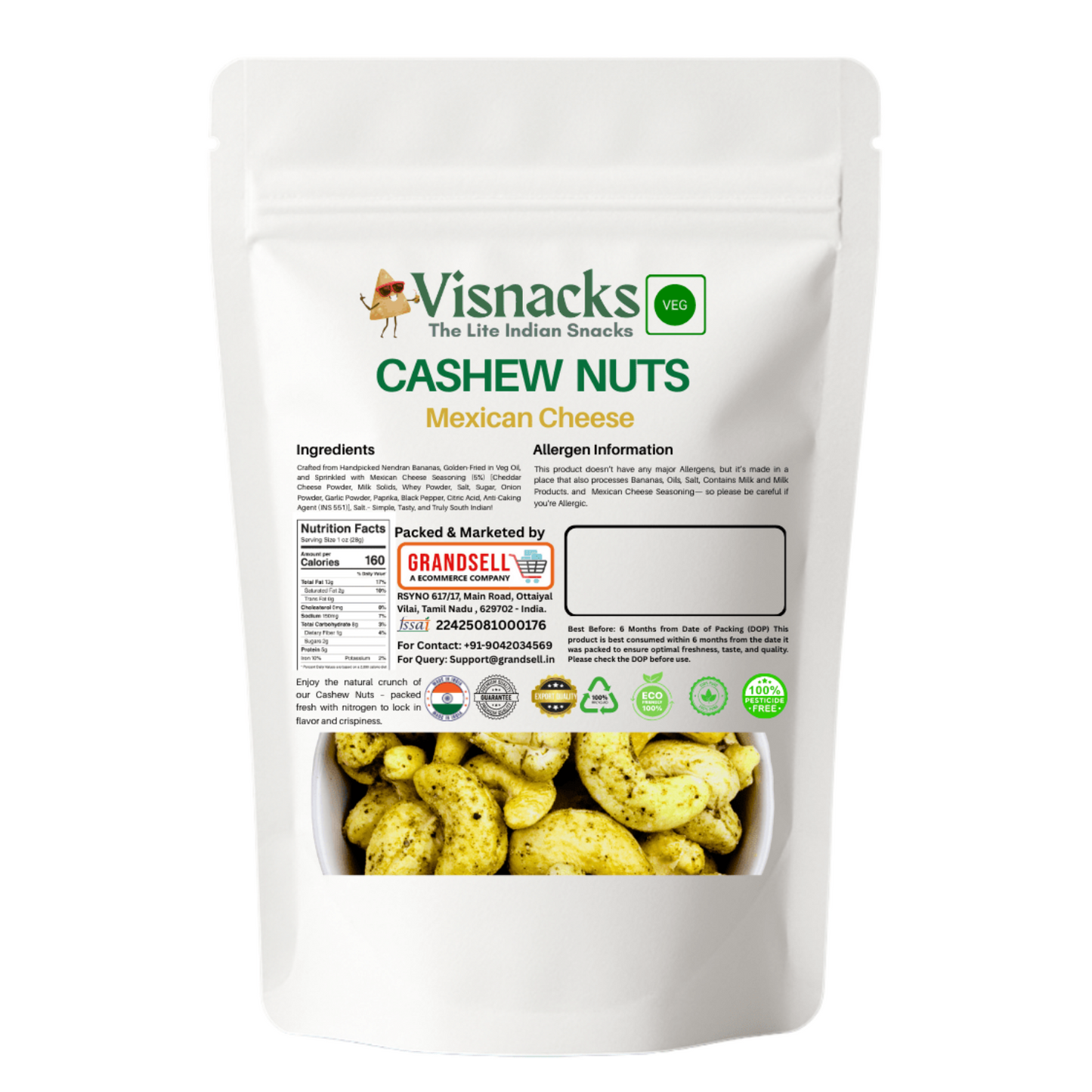 Visnacks Cashew Nuts Mexican Cheese 250 Grams - Grandsell