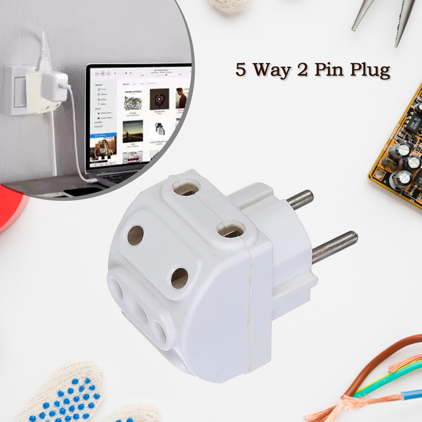 5-way 2 Pin Multi-plug Socket Converter (1 Pc)