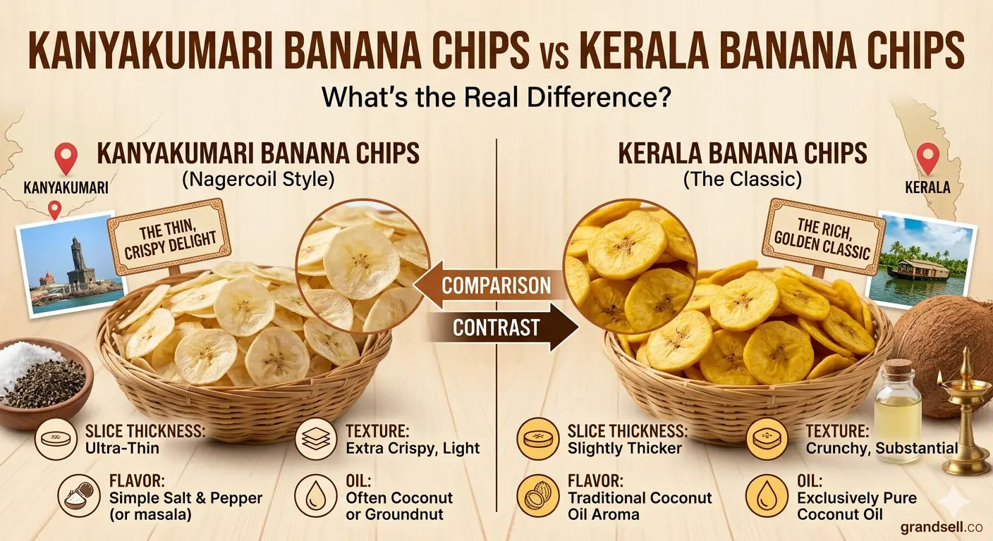 Kanyakumari Banana Chips vs Kerala Banana Chips — What's the Real Difference? Grandsell