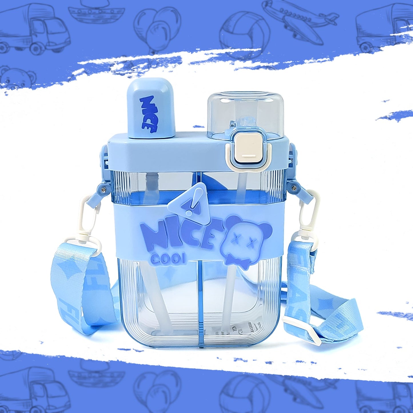 2in1 Dual Compartment Water Bottle With Straw And Adjustable Shoulder Straps (1 Pc Multi Color) - Grandsell