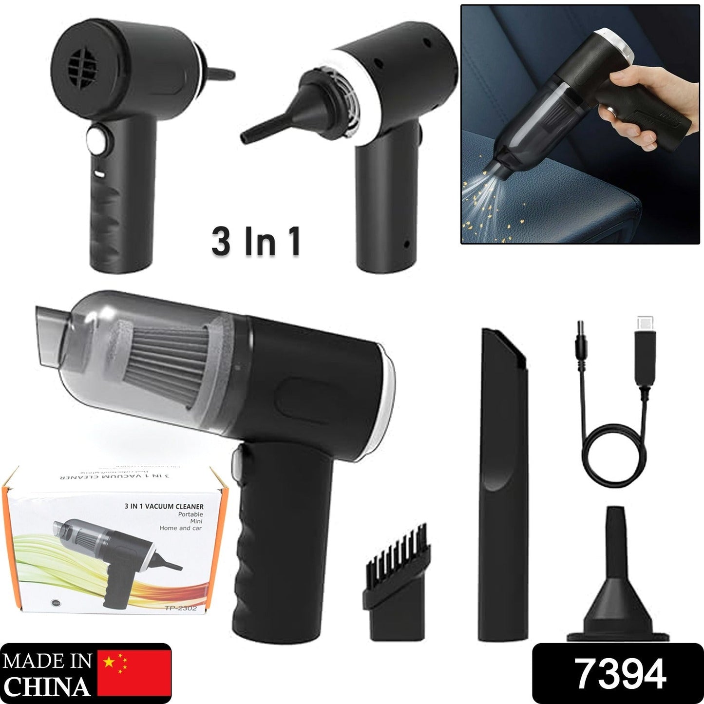 3 In 1 Car Mini Vacuum Cleaner With Blower Wireless Portable Rechargeable - Grandsell