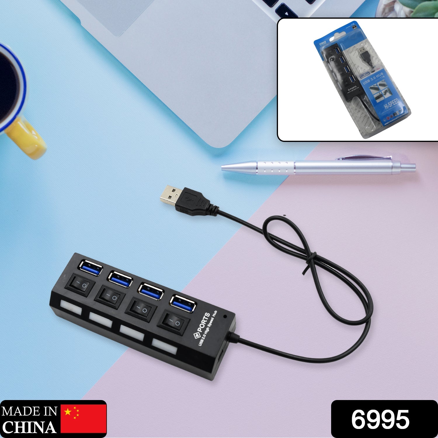 4 Port Usb Hub Usb 2.0 Hub Splitter High Speed With Onoff Switch Multi Led Adapter Compatible With Tablet Laptop Computer Notebook - Grandsell