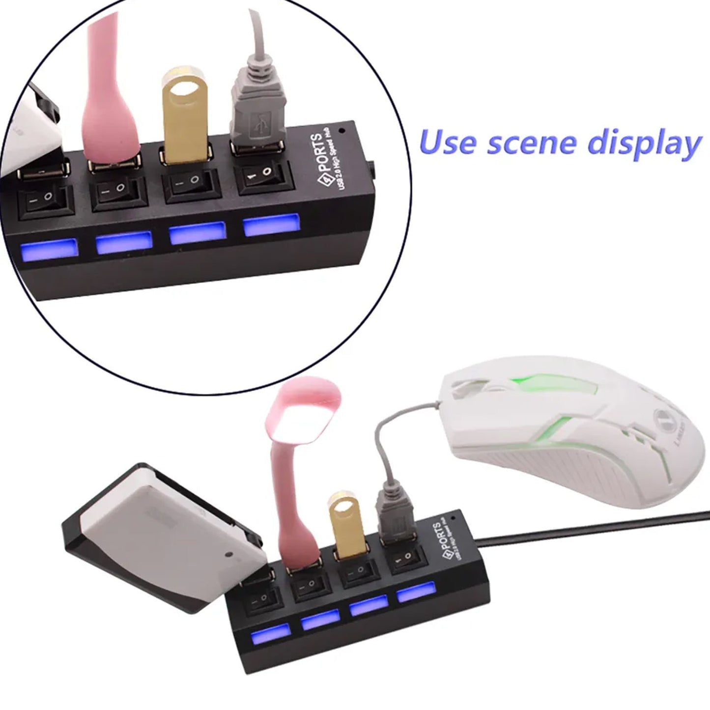 4 Port Usb Hub Usb 2.0 Hub Splitter High Speed With Onoff Switch Multi Led Adapter Compatible With Tablet Laptop Computer Notebook - Grandsell