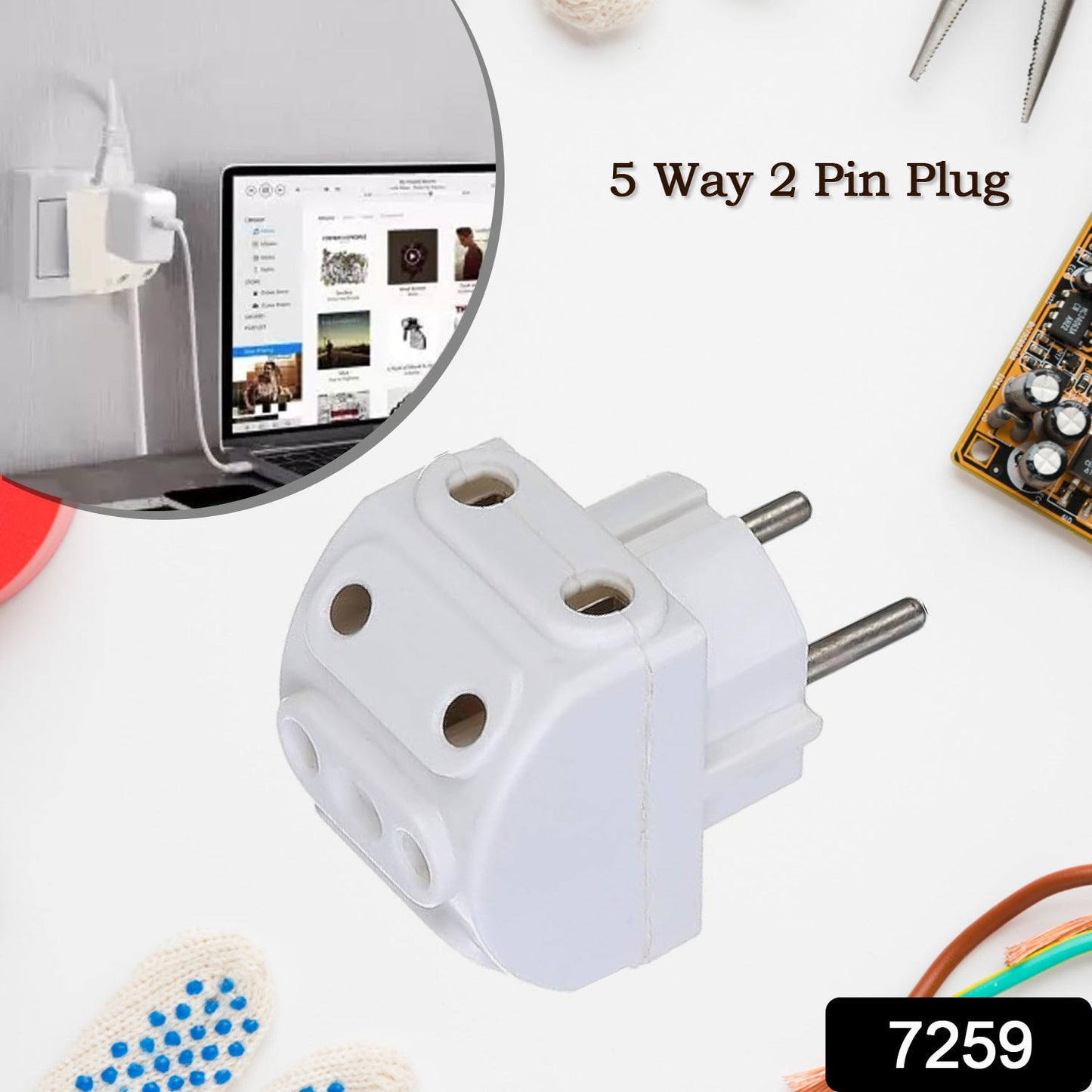 5 - way 2 Pin Multi - plug Socket Converter (1 Pc) - Grandsell