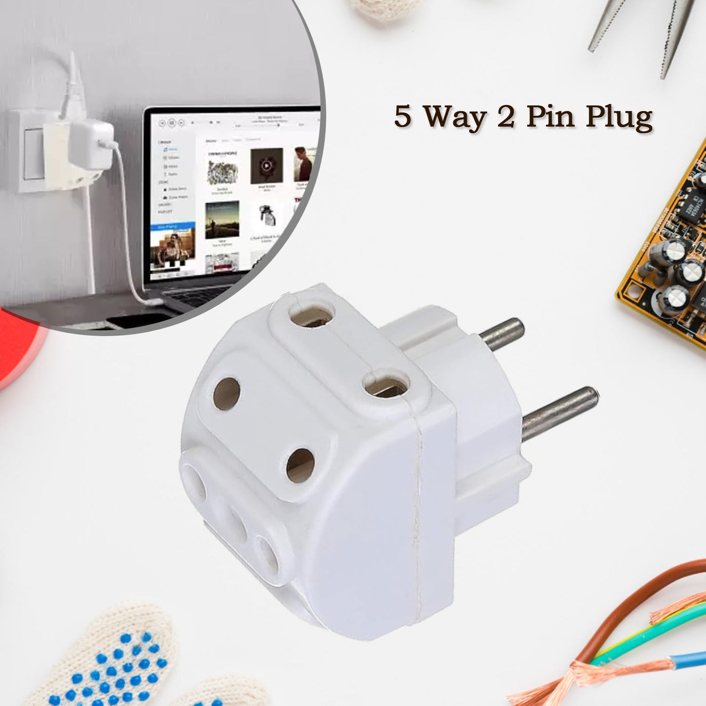 5 - way 2 Pin Multi - plug Socket Converter (1 Pc) - Grandsell