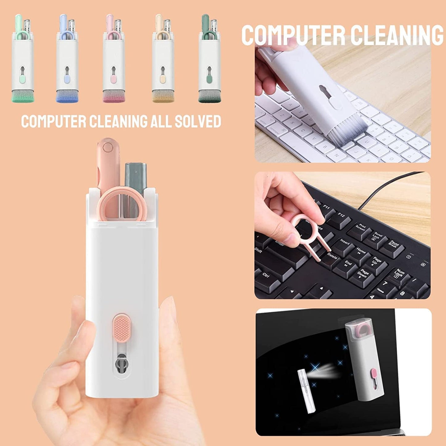7 In 1 Electronic Cleaner Kit Cleaning Kit For Monitor Keyboard Airpods Screen Dust Brush Including Soft Sweep Swipe Airpod Cleaner Pen Key Puller And Spray Bottle - Grandsell