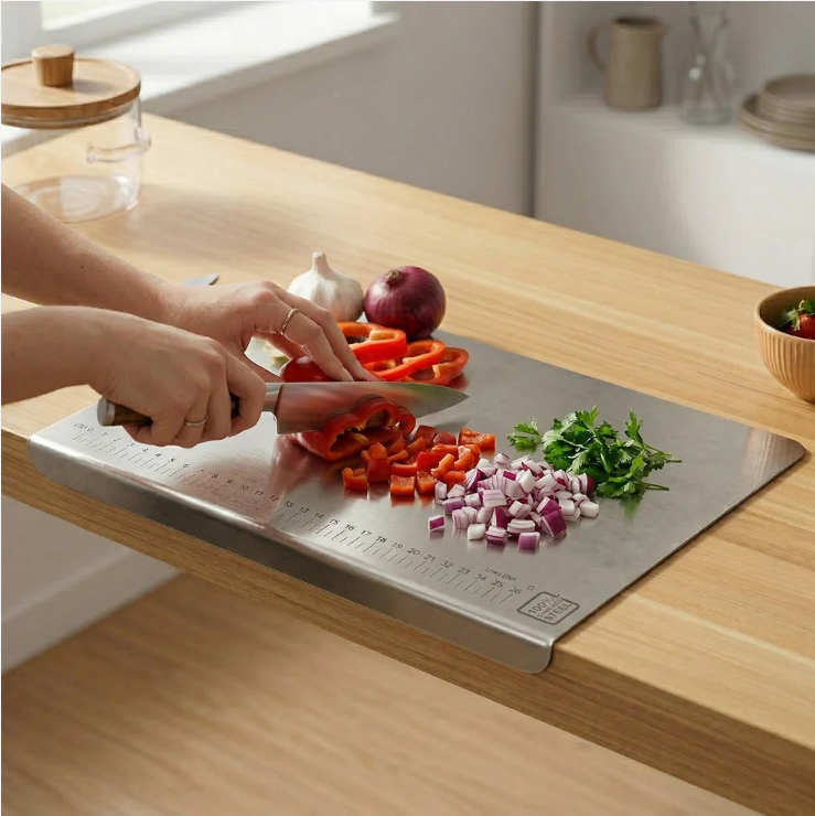Stainless Steel Chopping Board 35.5x29cm | Food-Grade Metal Cutting Board for Kitchen