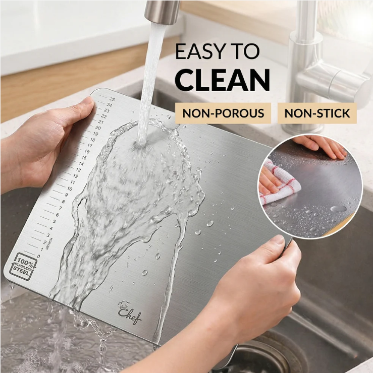 Stainless Steel Chopping Board 35.5x29cm | Food-Grade Metal Cutting Board for Kitchen
