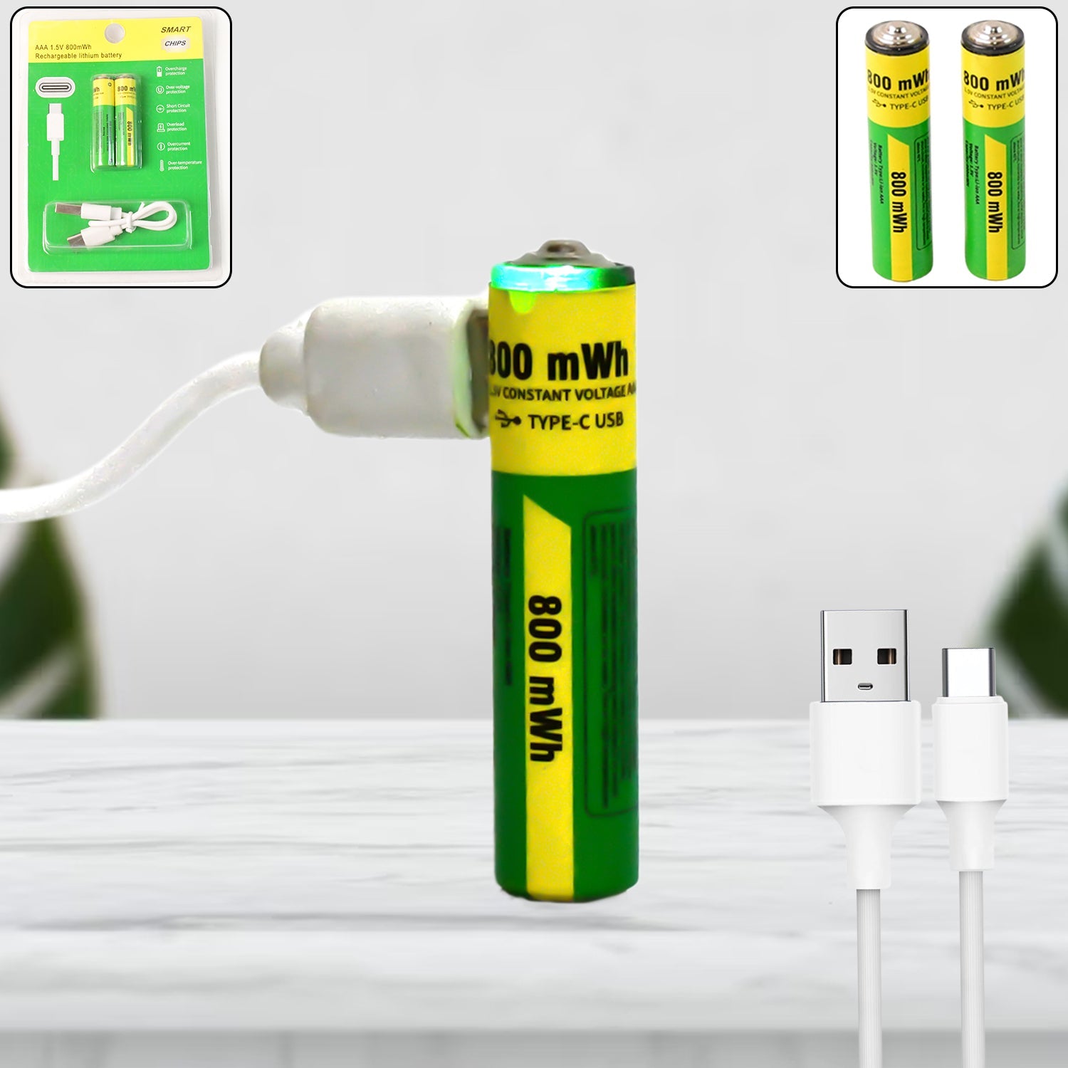 Aaa Rechargeable 800 Mwh Batteries With Recharging Cable (2 Pc Set) - Grandsell