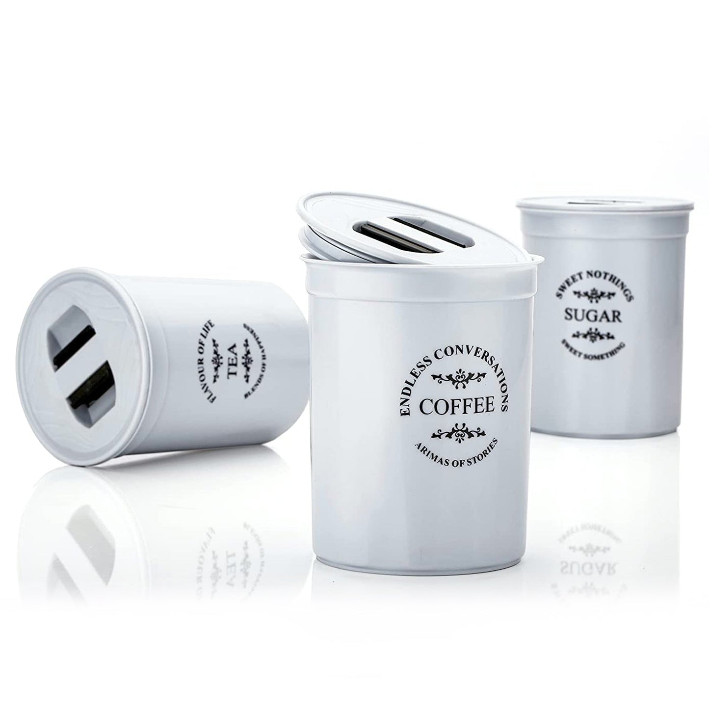 Accurate Seal Tea Sugar Coffee Container - 3 Pcs Plastic Damru Shaped Tea Coffee Sugar Canisters Jar New Airtight Food Seal Containers For Salt Dry Fruit Grocery Multicolor (3 Pcs Set) - Grandsell