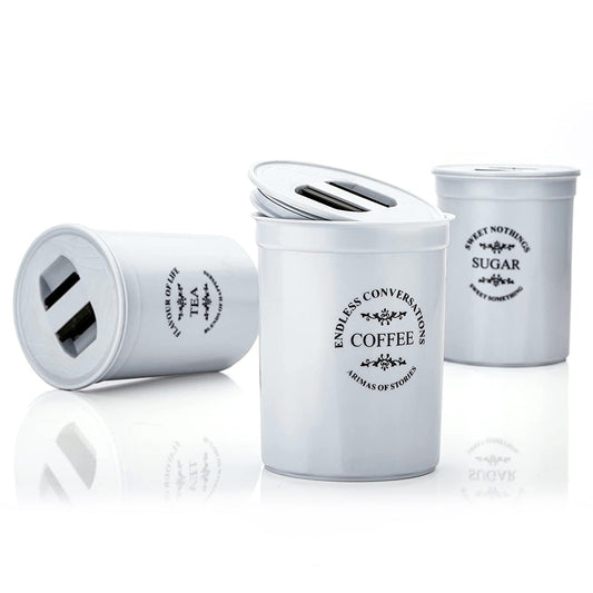 Accurate Seal Tea Sugar Coffee Container - 3 Pcs Plastic Damru Shaped Tea Coffee Sugar Canisters Jar New Airtight Food Seal Containers For Salt Dry Fruit Grocery Multicolor (3 Pcs Set) - Grandsell