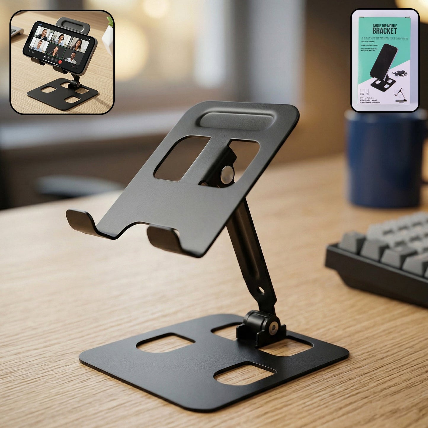Adjustable Metal Table Top Mobile Stand for Smartphone & Tablet | Foldable Desk Phone Holder with Multi - Angle Viewing - Grandsell