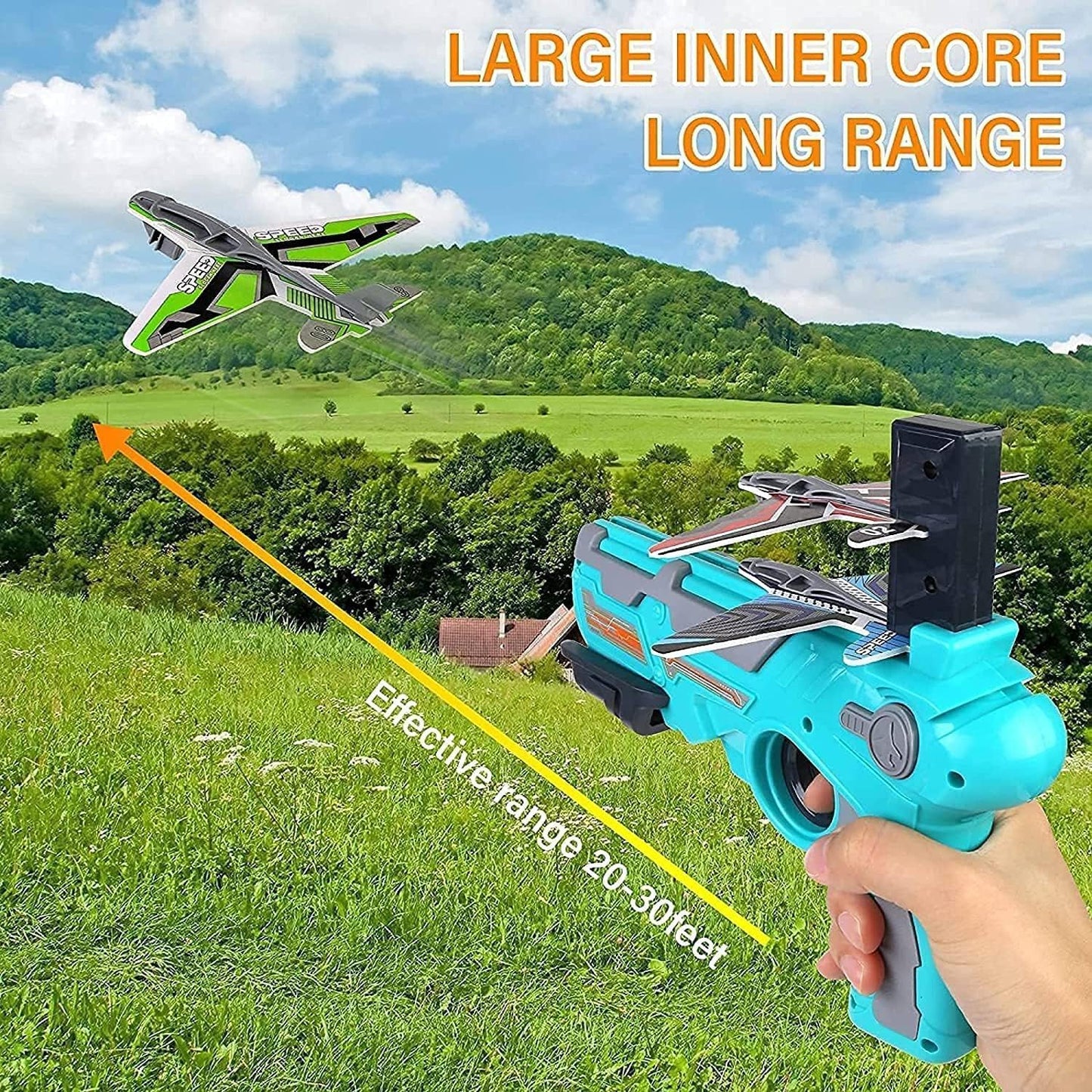 Airplane Launcher Gun Toy With Foam Glider Planes Outdoor Games For Children Best Aeroplane Toys For Kids Air Battle Gun Toys ( 5 Plane Include ) - Grandsell