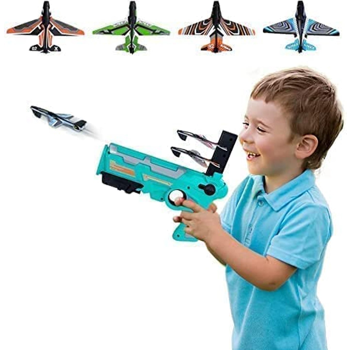 Airplane Launcher Gun Toy With Foam Glider Planes Outdoor Games For Children Best Aeroplane Toys For Kids Air Battle Gun Toys ( 5 Plane Include ) - Grandsell