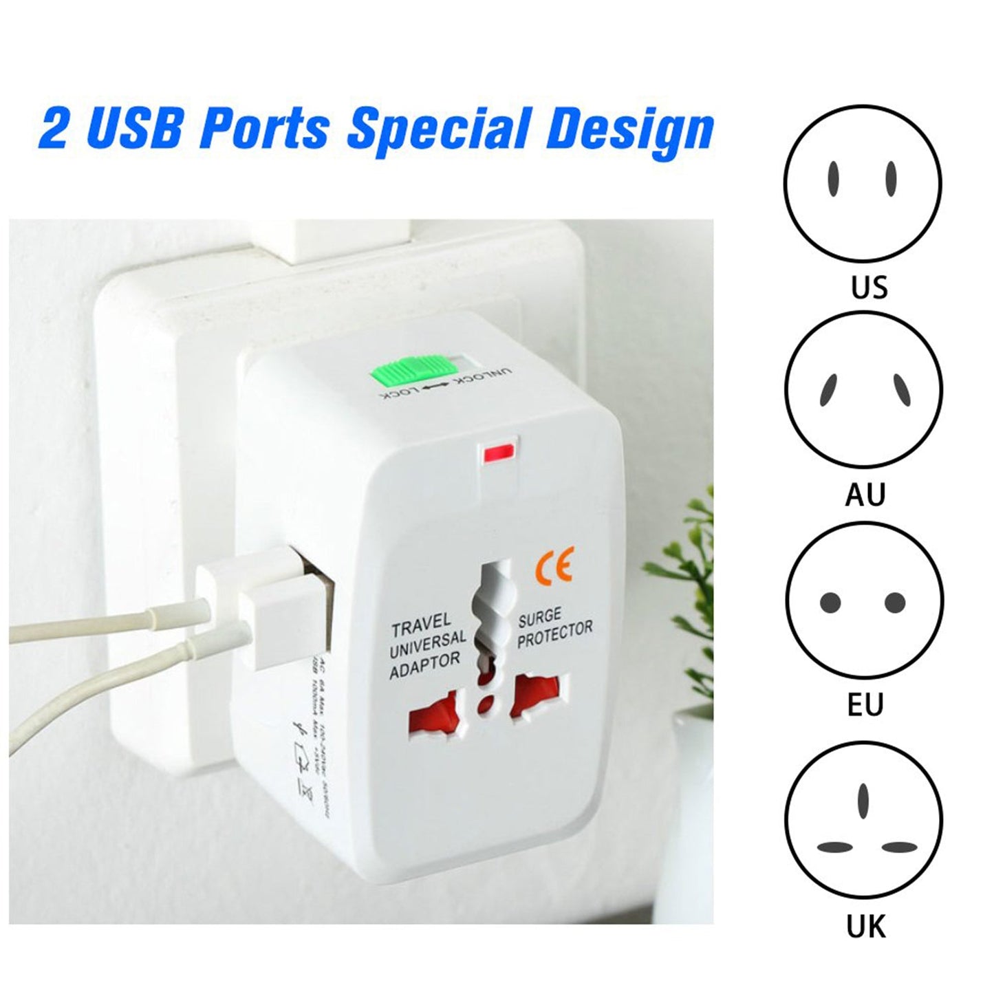 All - in - one Universal Worldwide Travelling Ac Adaptor Plug (Au Uk Us Eu) International Power Charger Electric Usb Power Plug Socket Adapter Converter (1 Pc) - Grandsell