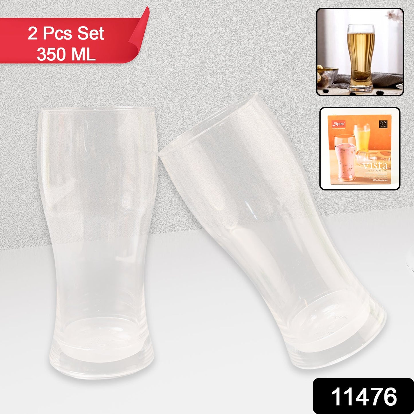 Apex Vista Unbreakable Pitcher Glass Set 350 Ml (Approx) 2 - piece - Grandsell
