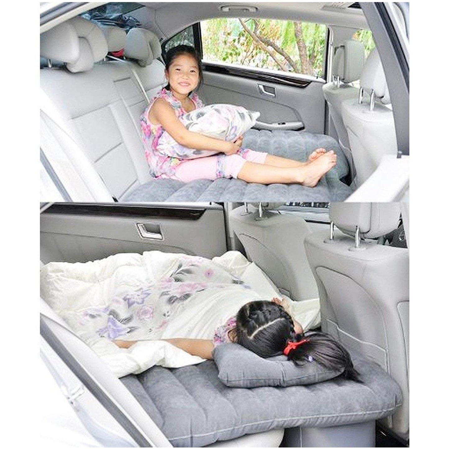 Car Inflatable Bed With 2 Pillows Air Pump (Portable) For Travel Camping Vacation Polyester Inflatable Travel Car Bed Air Sofa With Two Inflatable Pillow And Air Pump For Car Back Seat Air Pump Random Colour - Grandsell