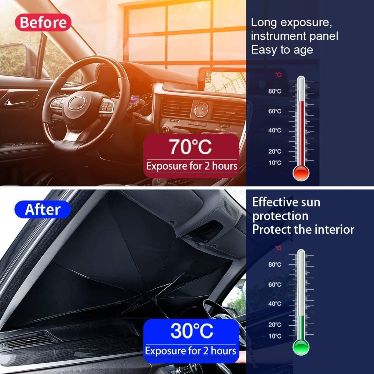 Car Sun Shade for Windshield – Foldable Sun Umbrella for UV & Heat Protection - Grandsell