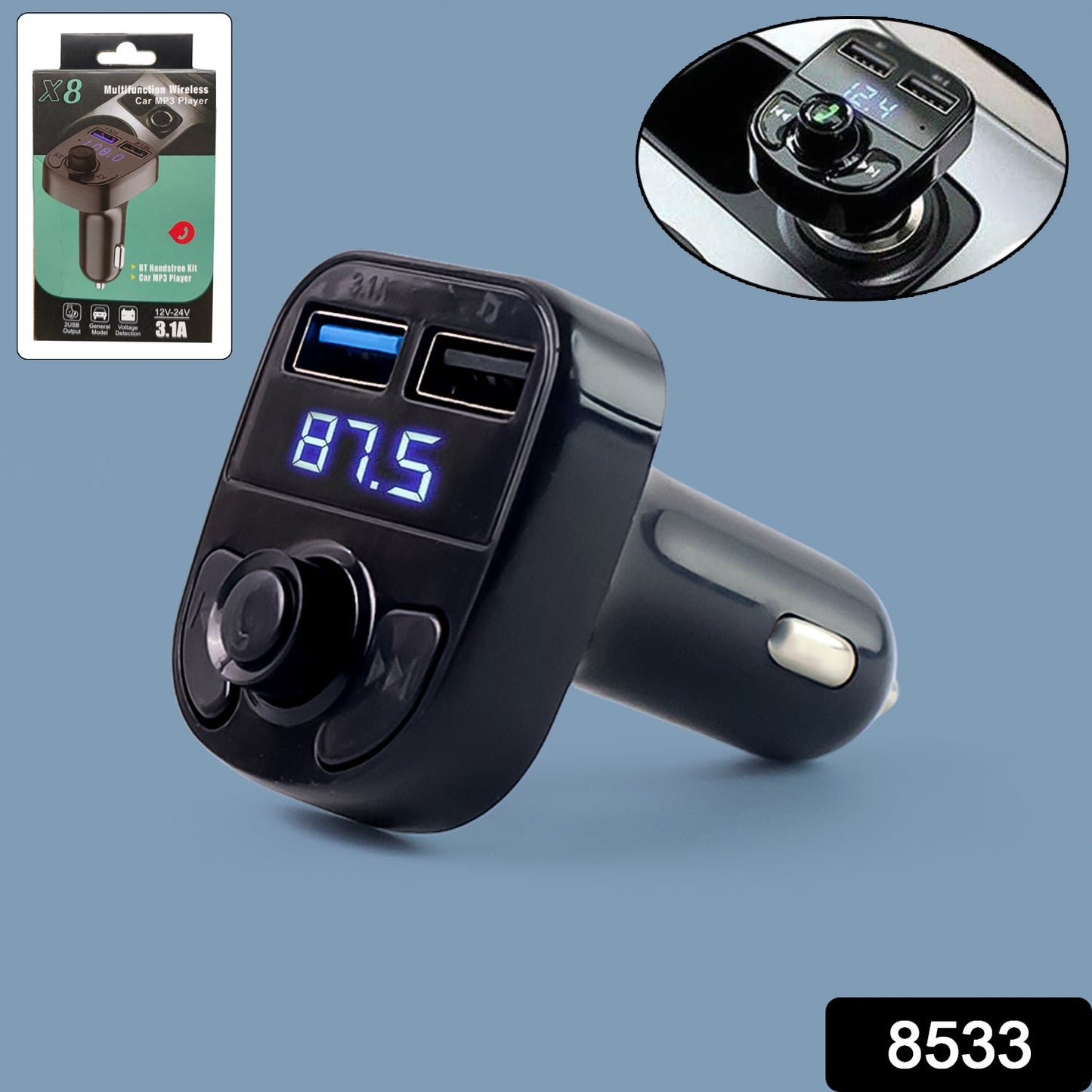 Car - x8 Bluetooth Fm Transmitter Kit For Hands - free Call Receiver Music Player Call Receiver Fast Mobile Charger Ports For All Smartphoneswith 3.1a Quick Charge Dual Usb Car Charger - Grandsell