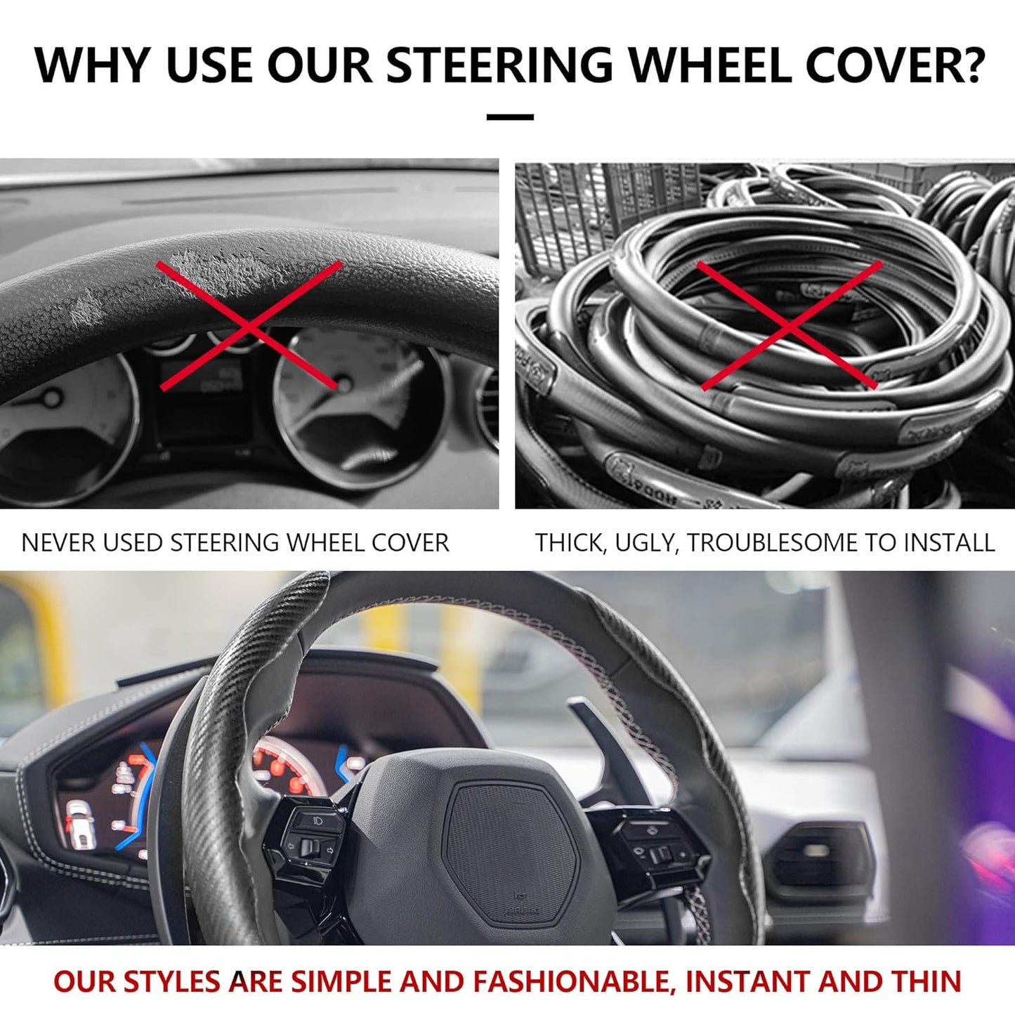 Carbon Fiber Steering Wheel Cover – Anti - Slip Car Interior Upgrade - Grandsell