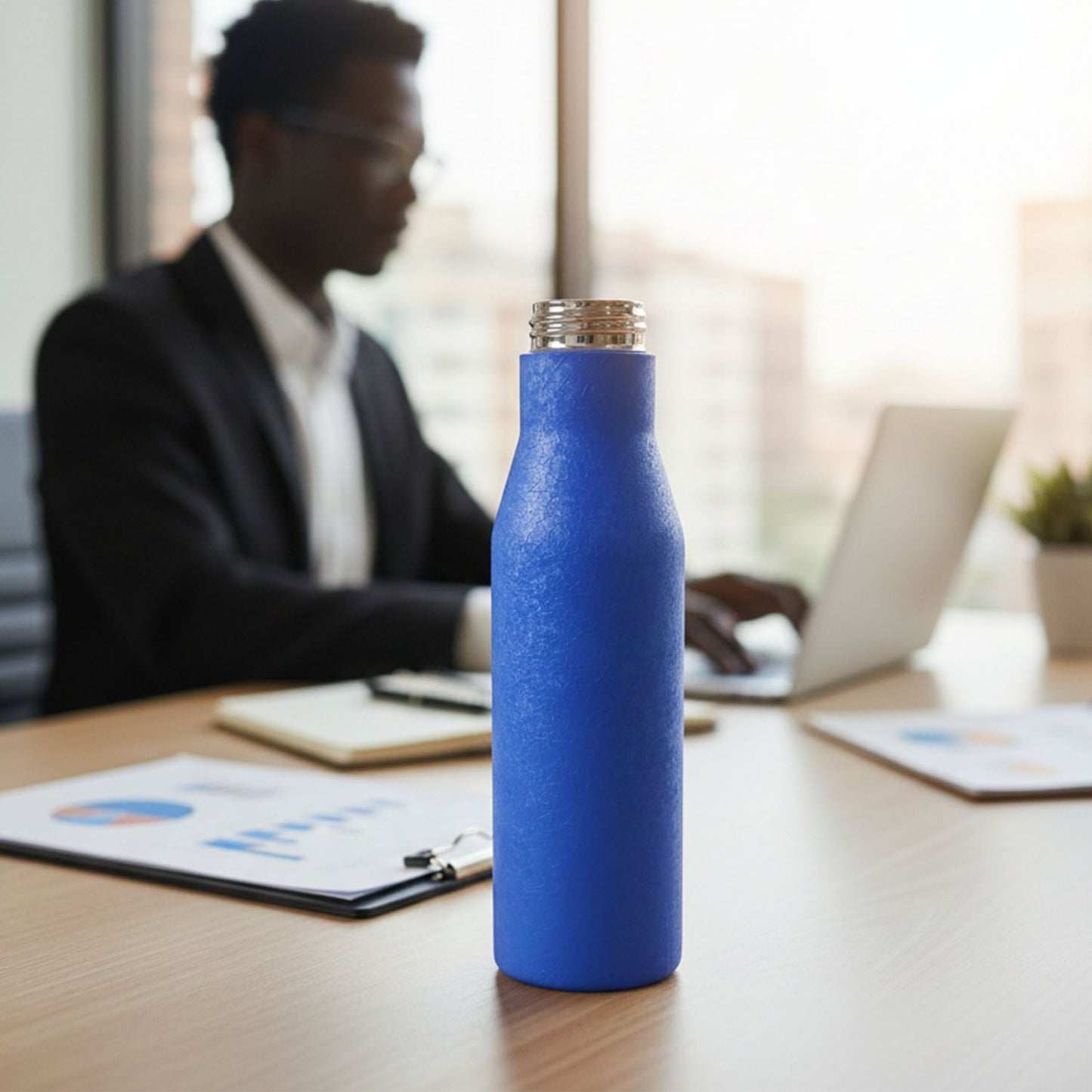 Classic Stainless Steel Water Bottle Blue Color (1000 Ml 1 Piece) - Grandsell