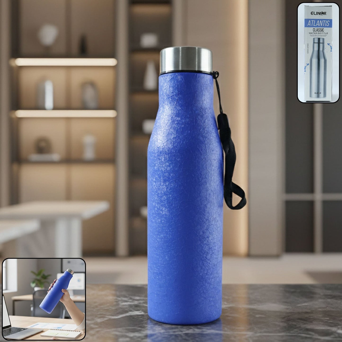 Classic Stainless Steel Water Bottle Blue Color (1000 Ml 1 Piece) - Grandsell