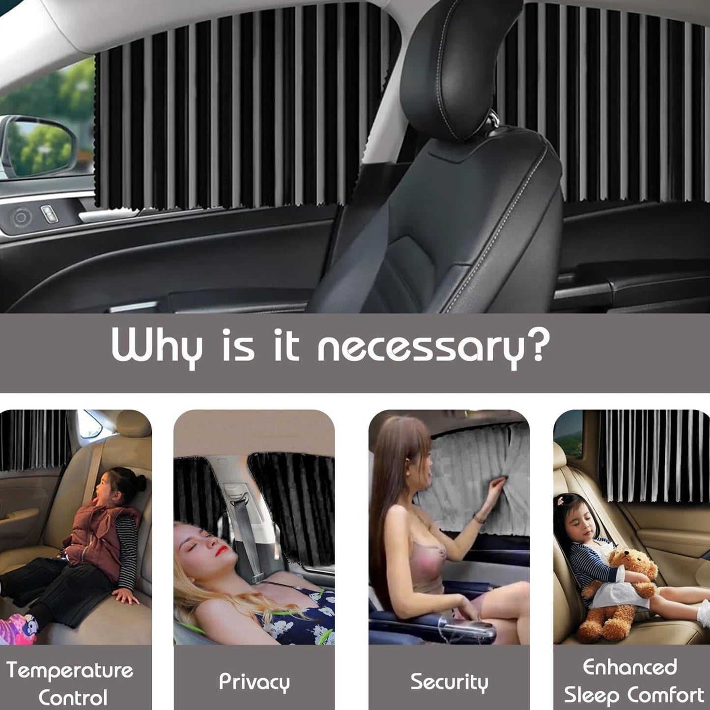 Curtain For Car Window Heat Sunshade Protection (4 Pcs With Curtain Hook Adhesive Tap Set) - Grandsell