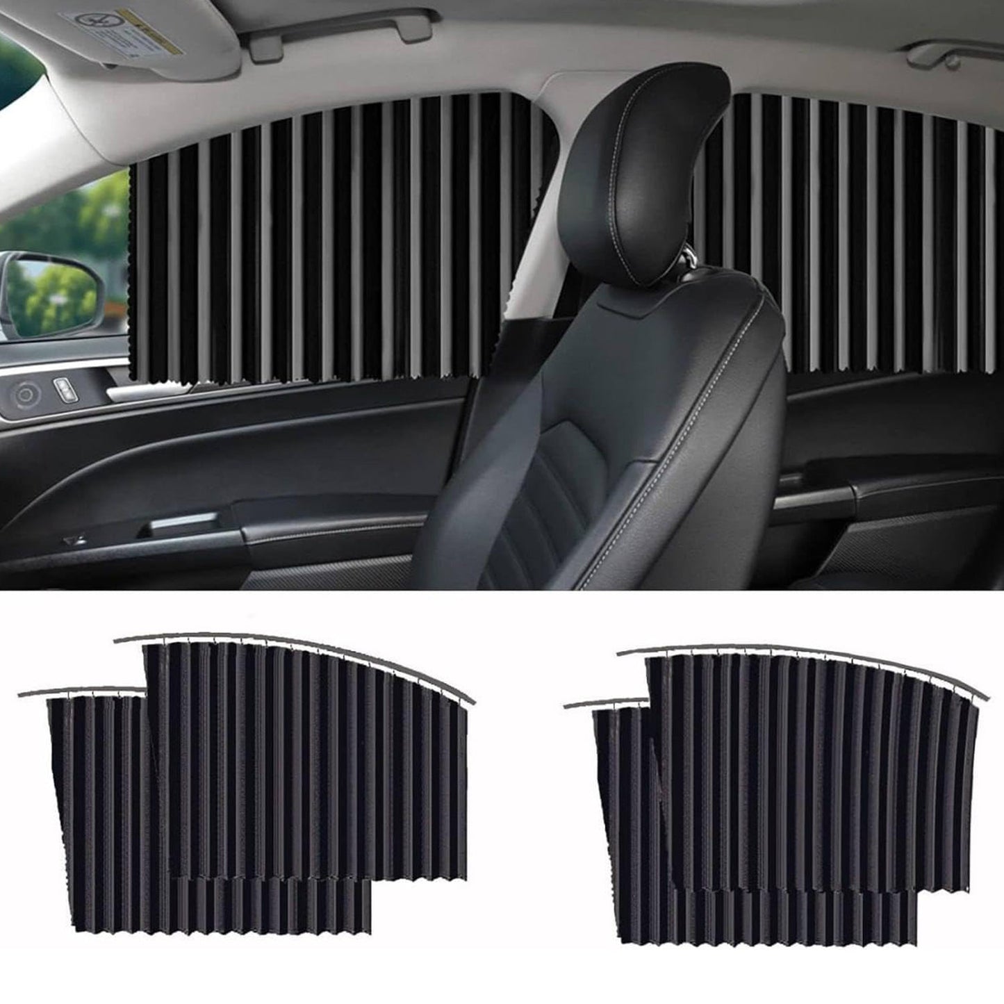 Curtain For Car Window Heat Sunshade Protection (4 Pcs With Curtain Hook Adhesive Tap Set) - Grandsell