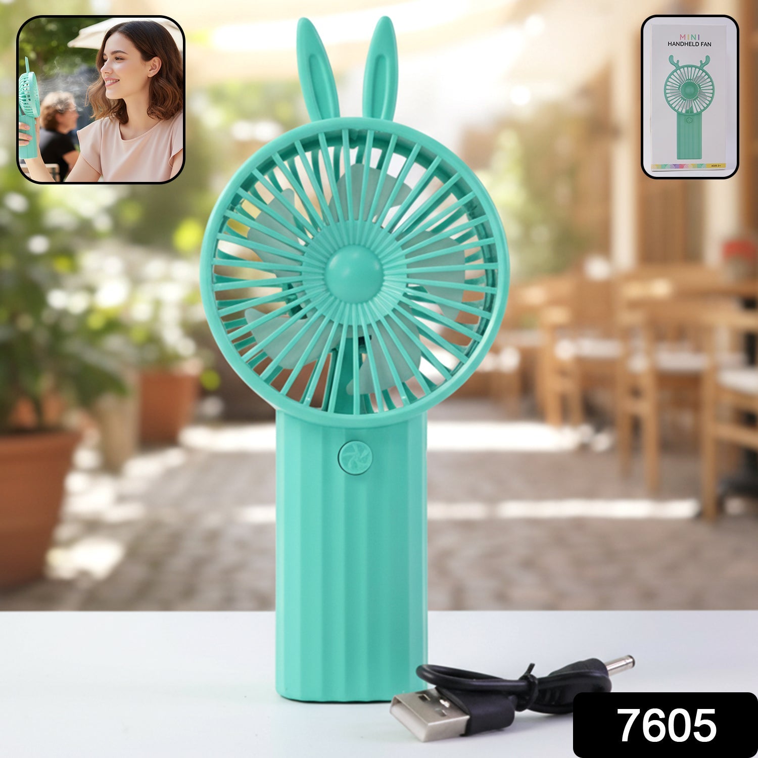 Cute Bunny Ear Design Portable Usb Rechargeable Mini Handheld Fan (1 Pc) - Grandsell