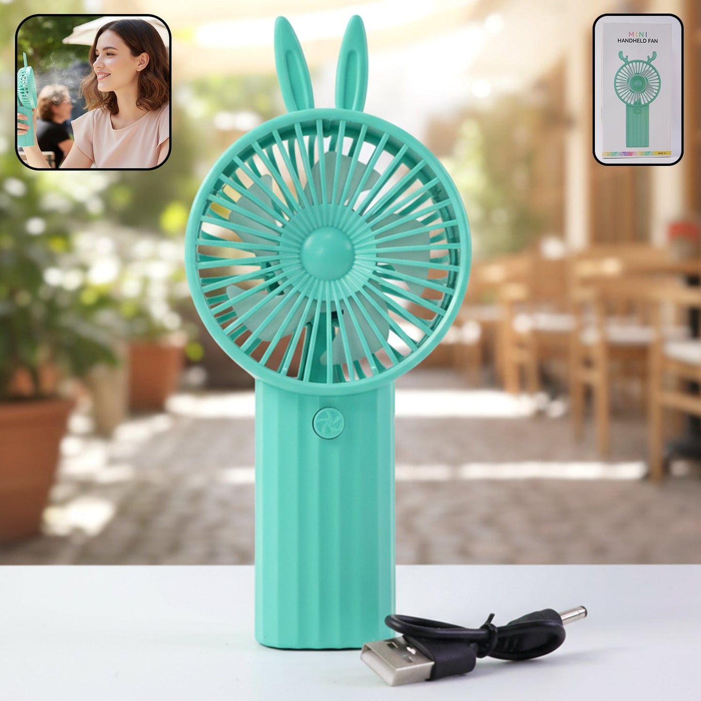 Cute Bunny Ear Design Portable Usb Rechargeable Mini Handheld Fan (1 Pc) - Grandsell