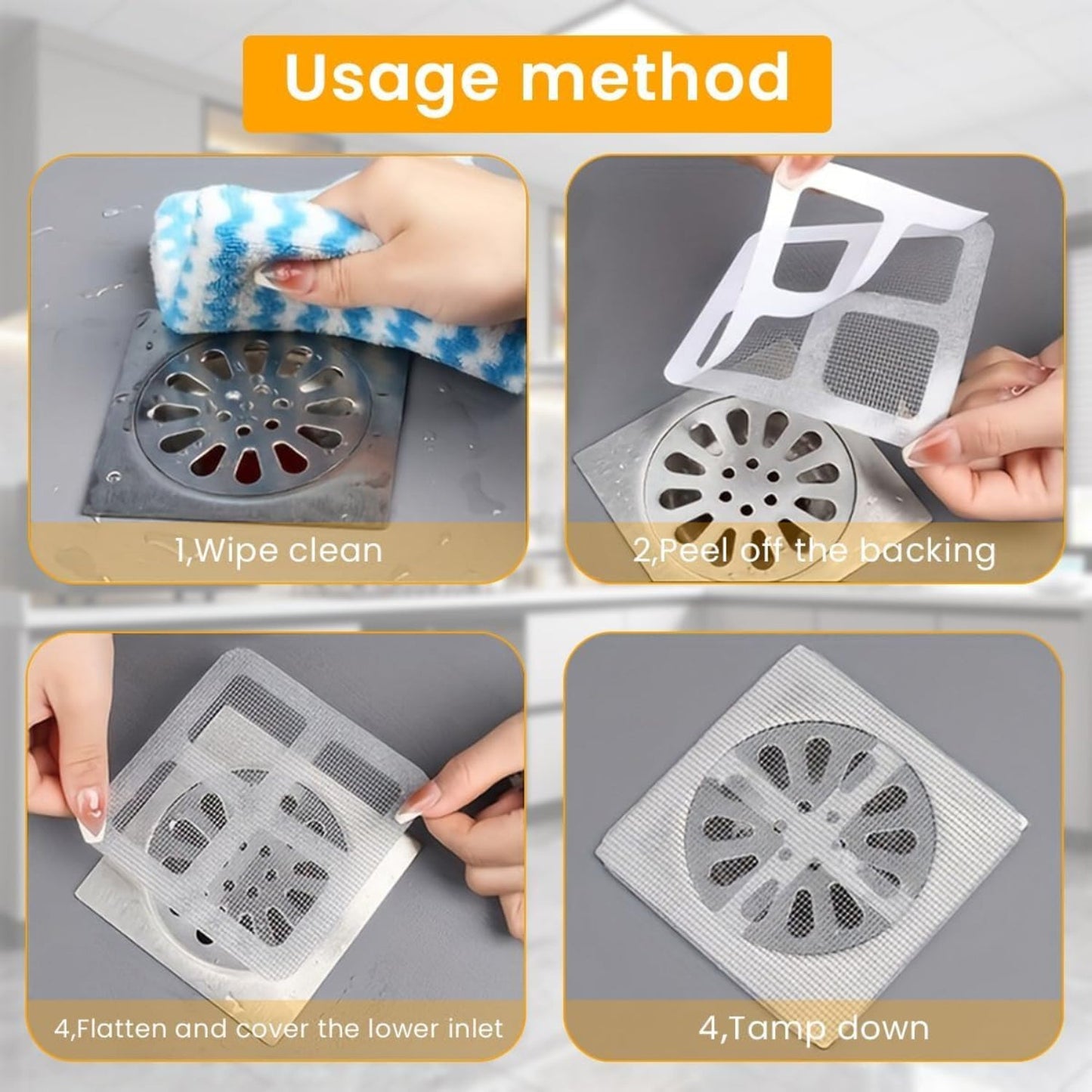 Drain Hair Catcher Waterproof Mesh Stickers (Pack of 10) – Anti-Clog Bathroom & Kitchen Drain Protector - Grandsell