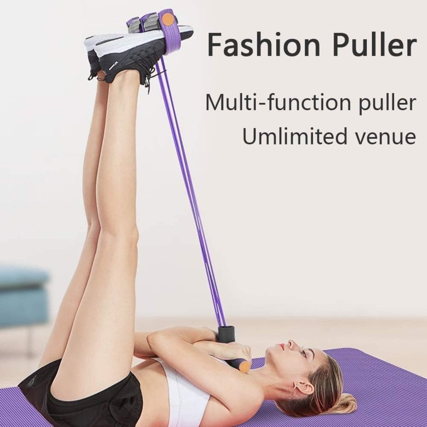 Elastic Pull Rope 6‑Tube Sit‑Up Strength Trainer with Foot Pedal | Home Fitness - Grandsell