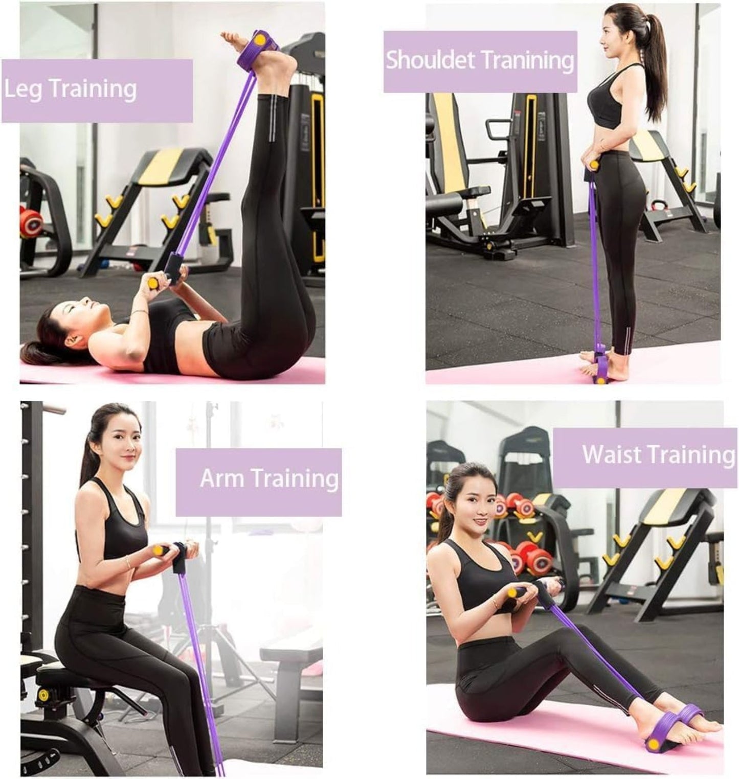 Elastic Pull Rope 6‑Tube Sit‑Up Strength Trainer with Foot Pedal | Home Fitness - Grandsell