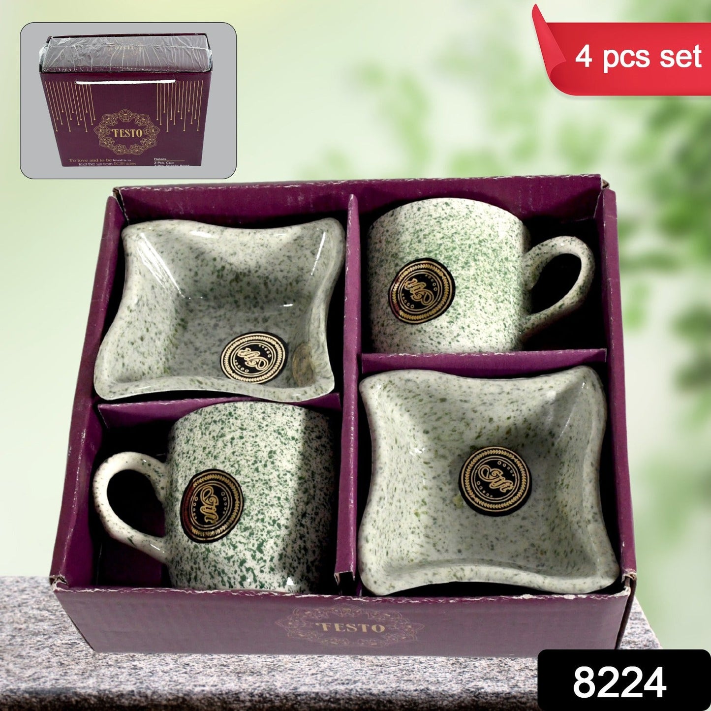 Festo Ceramic Tea Cups Mug Set Including Snacks Serving Bowl Milk Cup Coffee Cup Tea Cup Breakfast Cup Drinking Mug Or Outdoor For Household Gift For Birthday Wedding Party (4 Pcs Set) - Grandsell