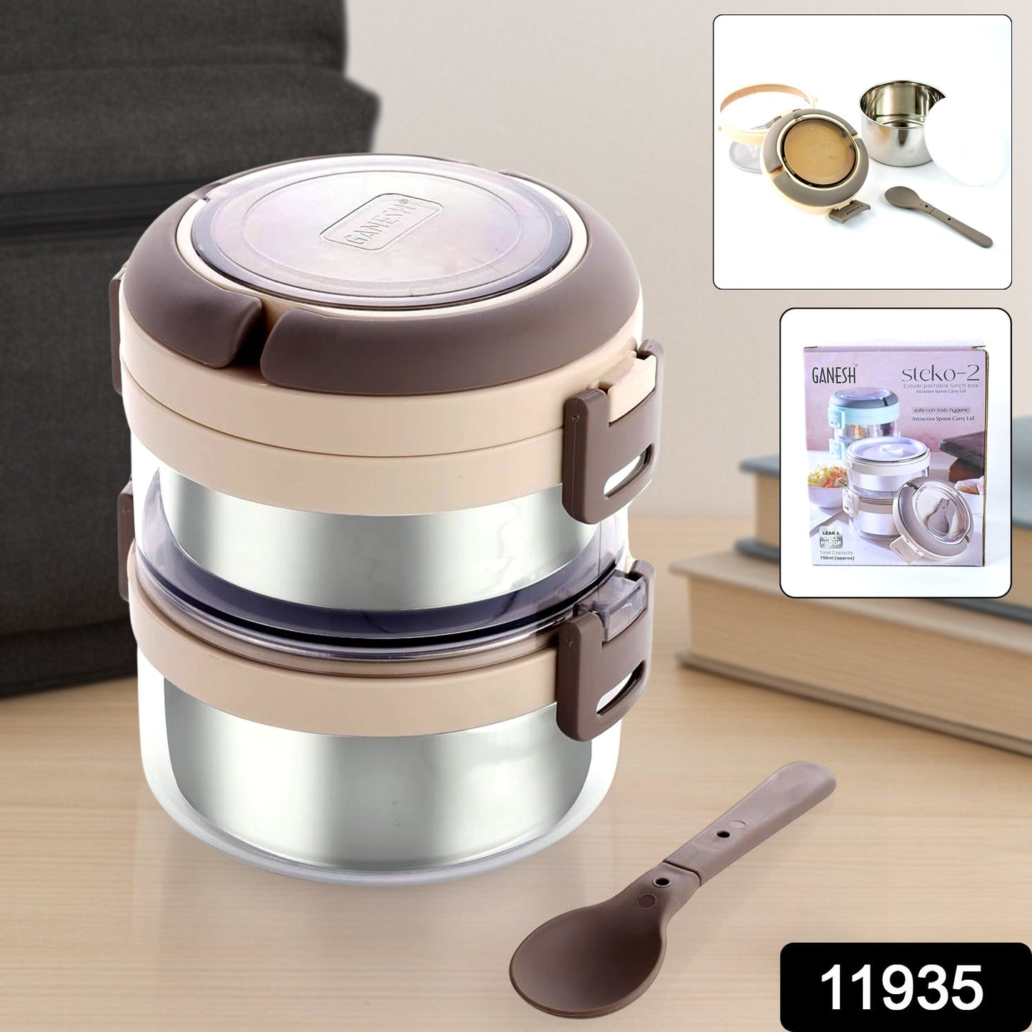 Ganesh Steko - 2 Double Layer Stainless Steel Insulated Lunch Box Set - Grandsell