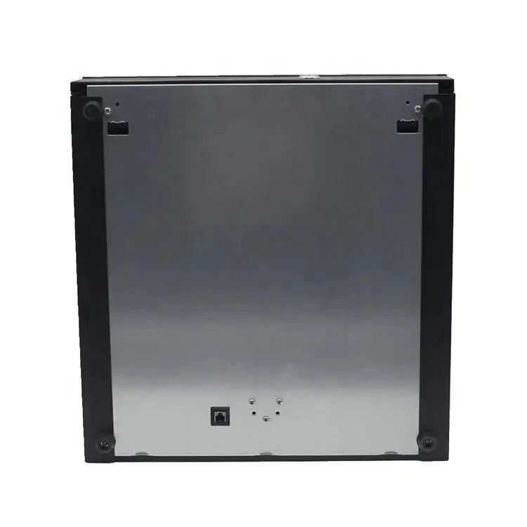 Black electronic device with a metallic finish on a white background