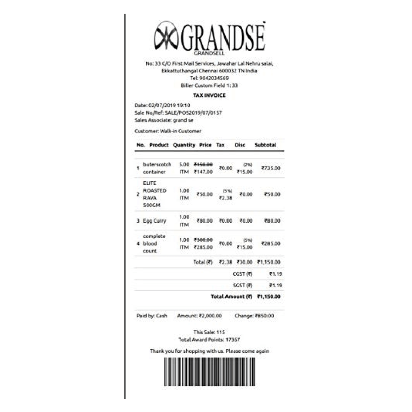 Grandse POS billing software with inventory management online version dashboard interface for retail and business billing system
