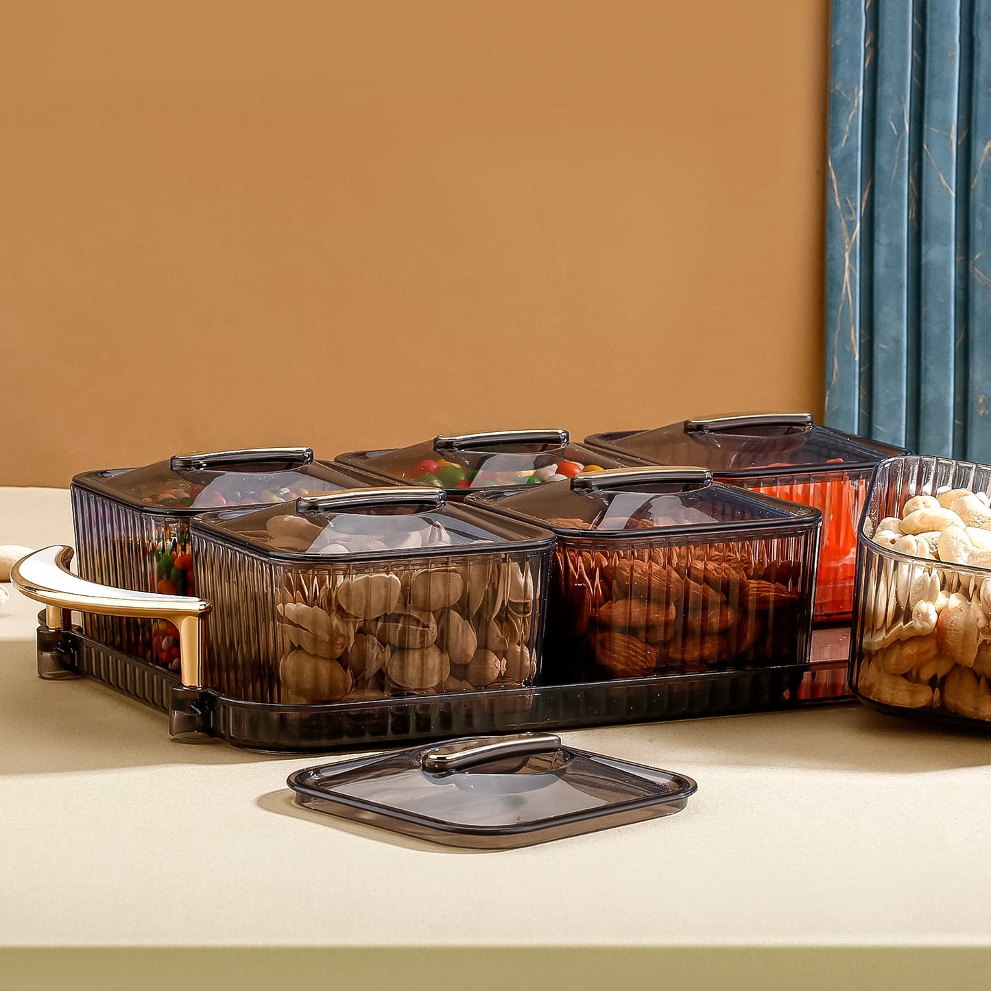 Liger Multipurpose Transparent Spice Jar Set With Tray And Lids 400ml Approx (6 Pc) - Grandsell