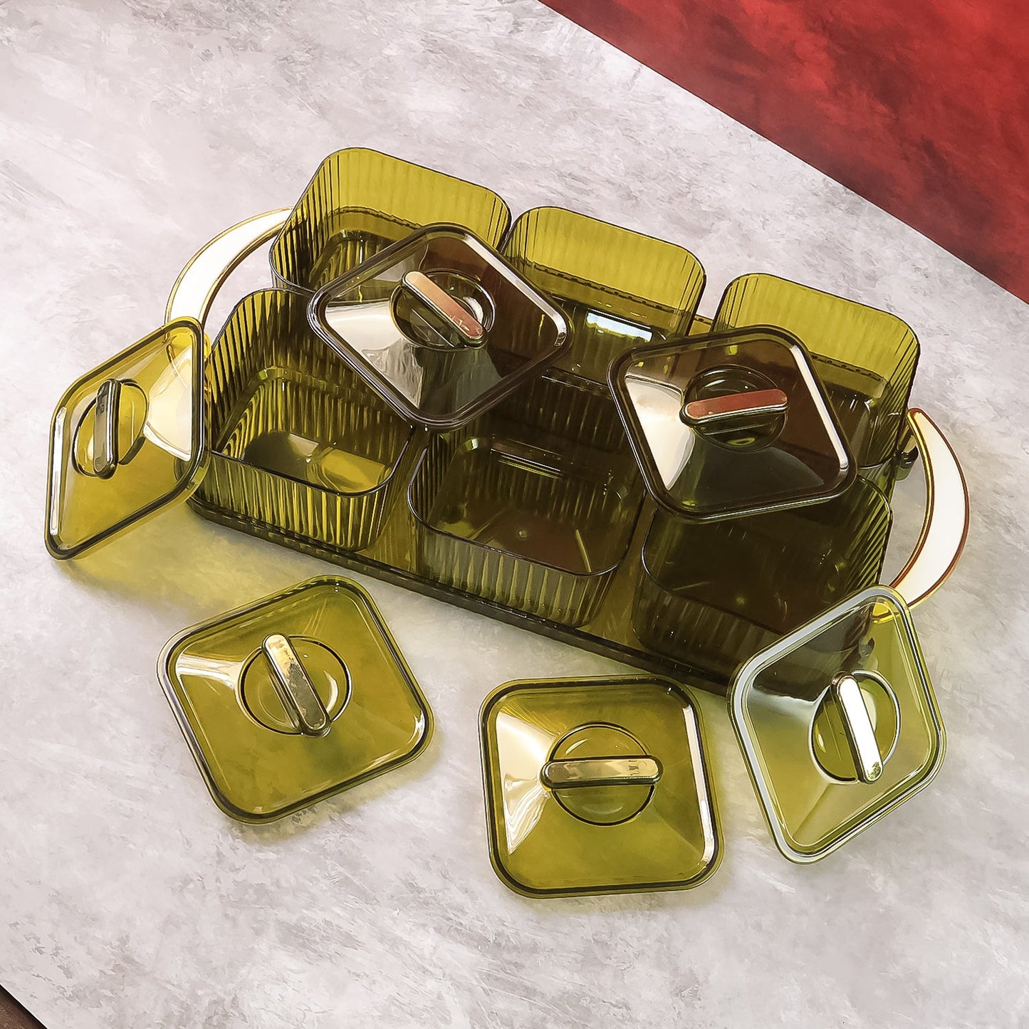 Liger Multipurpose Transparent Spice Jar Set With Tray And Lids 400ml Approx (6 Pc) - Grandsell