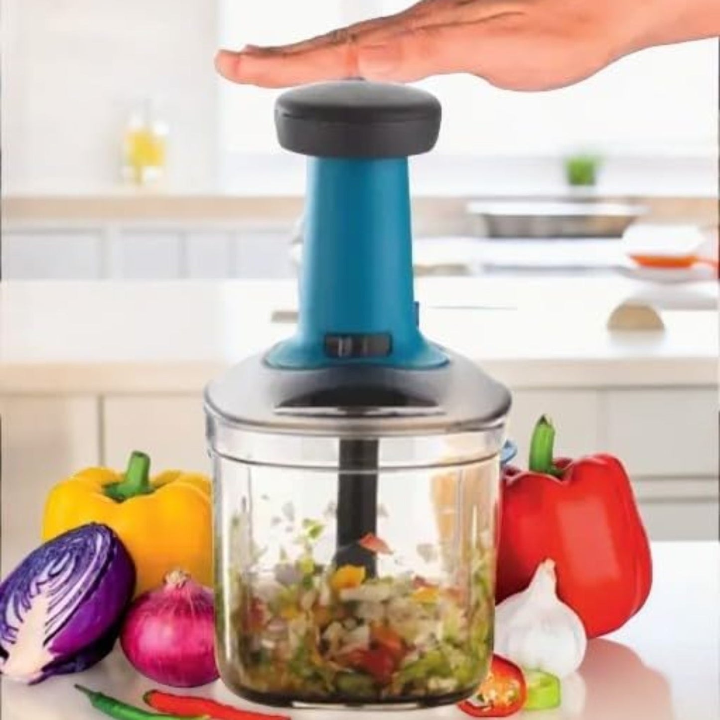 Manual Hand Press Push Chopper – Kitchen Vegetable & Fruit Cutter - Grandsell