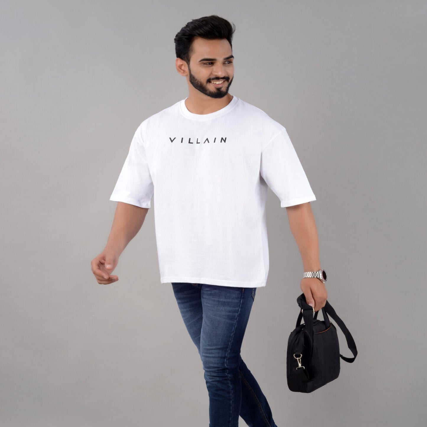 Men’s White Typography Oversize T-Shirt – Cotton Blend Loose Fit | Grandsell - Grandsell