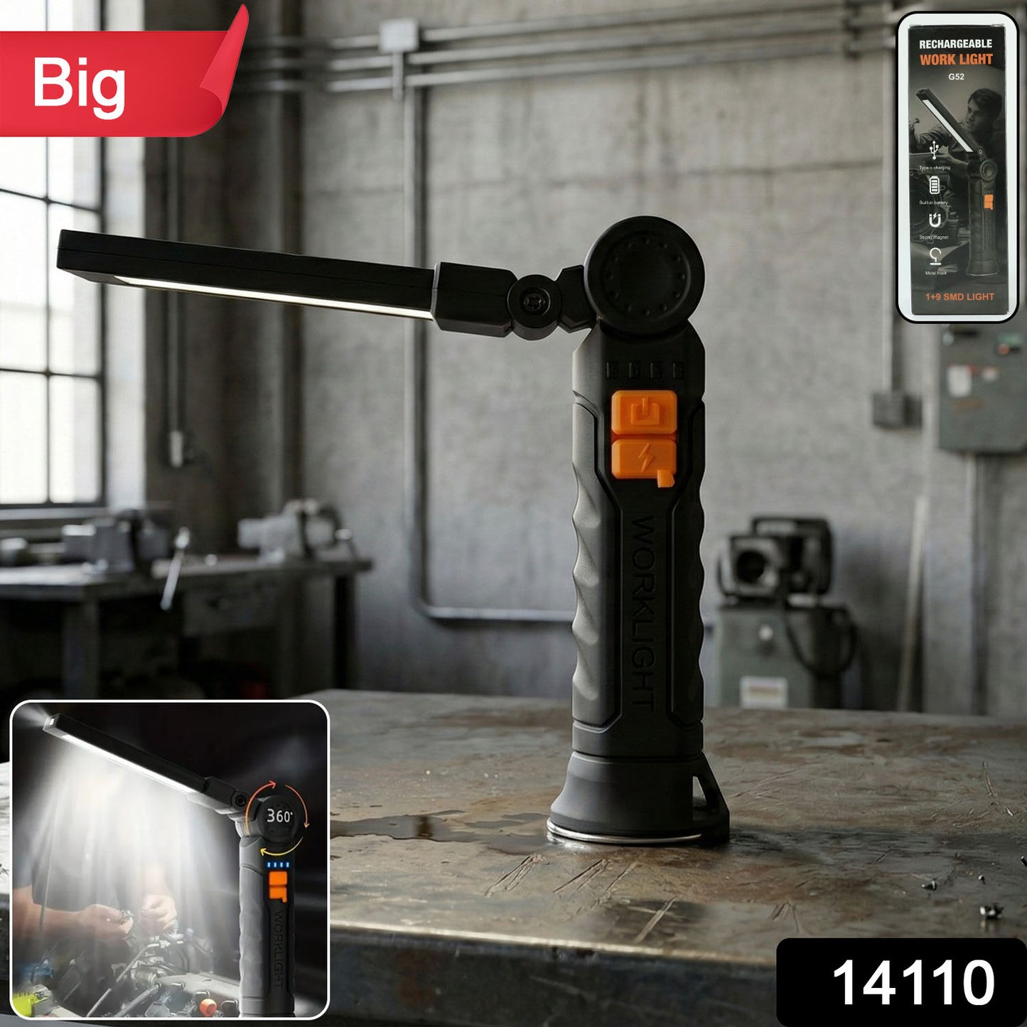Rechargeable Adjustable Big Led Work Light (1 Pc)