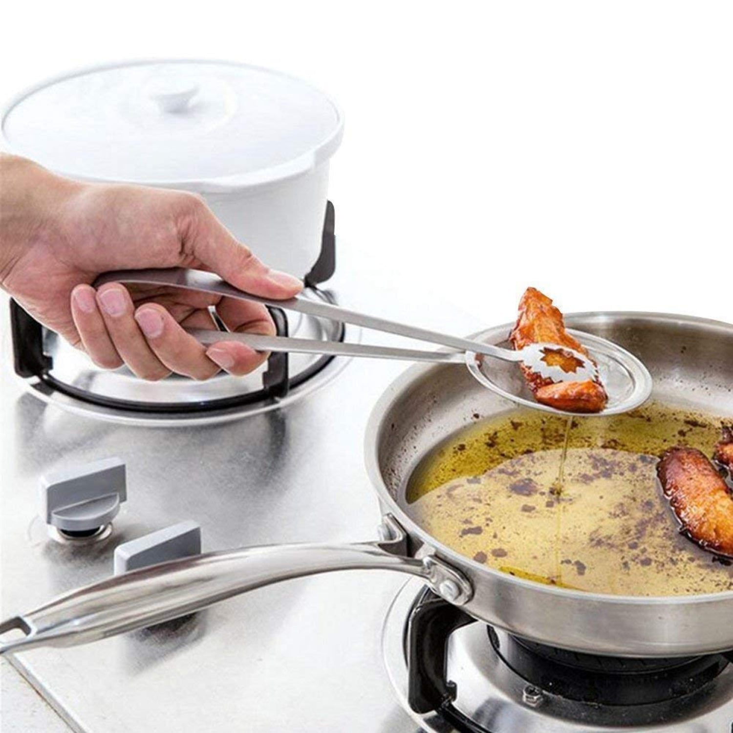 Multi - Functional 2 - in - 1 Fry Tool Filter Spoon Strainer with Clip – Stainless Steel Oil Drainer & Frying Tong - Grandsell