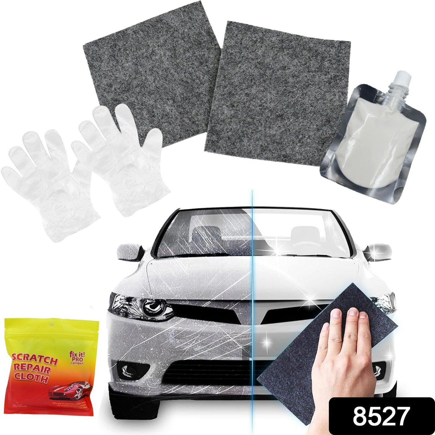 Nano Magic Car Scratch Remover Cloth Multipurpose Scratch Repair Cloth Cloth For Car Paint Scratch Repair Easy To Repair Slight Scratches On The Surface Polishing Repeatable Use For All Kinds Of Car (45 Ml Repair Solution 2 Gloves 2 Nano Cloth) - Grandsell
