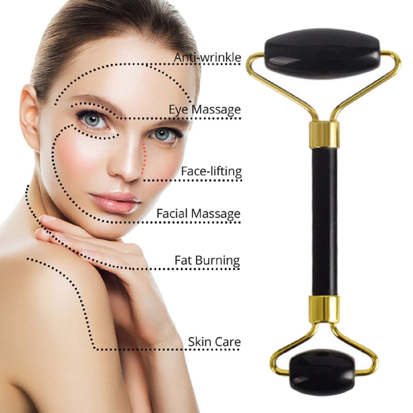 Obsidian Jade Facial Roller & Gua Sha Set – 100% Natural Stone Skin Massager - Grandsell